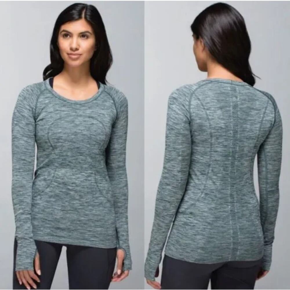 Lululemon Run Swiftly Long Sleeve Crew Space Dye Heathered Fuel Green Size 8
